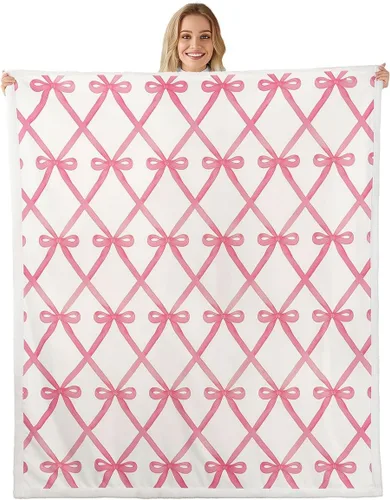 Vista 24 de Erosebridal Black Pink Bow Fleece Throw Blanket 40"x50" - Ultra-Soft for Couch Sofa Bed,Kawaii Cool Bowknot Sherpa Blanket,Princess Style Fuzzy