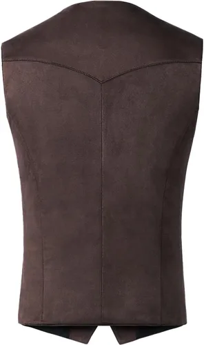 Vista 4 de Chaleco de piel de ante para hombre, estilo vintage, estilo vaquero, sin mangas, ajustado, para boda