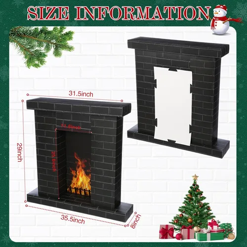 Vista 4 de AmazingSpark Chimenea de cartón navideño 3D falso 35.5 x 31.5 x 8 pulgadas, chimenea corrugada con accesorios de fotos de fuego, soporte de cartón