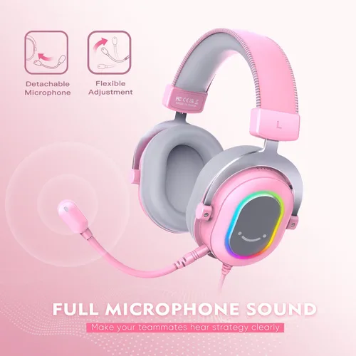 Vista 5 de FIFINE Auriculares para juegos de PC, auriculares con cable USB con micrófono, sonido envolvente 7.1, control en línea, auriculares RGB sobre