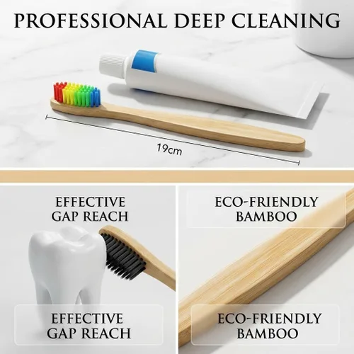 Vista 2 de Cepillos de dientes de bambú de 10 colores vibrantes Cepillos de dientes suaves sin BPA Cepillos de dientes ecológicos biodegradables
