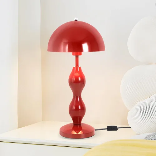 Vista 7 de Lámpara de mesa de hongos, lámparas únicas de maceta para dormitorio, bonita lámpara de escritorio LED roja, lámpara moderna de mediados de siglo