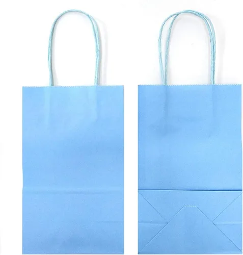 Vista 5 de AZOWA Bolsas de regalo de color azul claro, mini bolsas de papel kraft con asas para recuerdos de fiesta (4 x 2.4 x 6 pulgadas, azul, 12 unidades)
