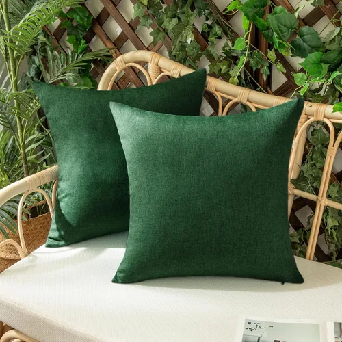 Vista 34 de Juego de 2 fundas impermeables de cojines para exteriores, fundas decorativas de cojines, sólidos, de lino de algodón de granja para sillas de sofá