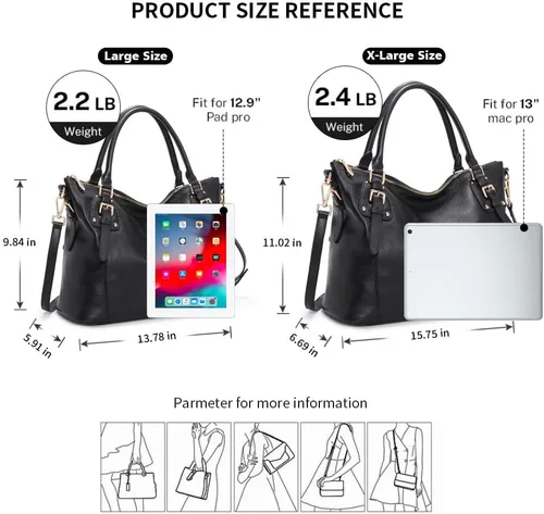 Vista 3 de Kattee Bolsos de cuero genuino Bolso de hombro para mujer, bolso de diseñador con asas superiores, bolso cruzado de gran capacidad
