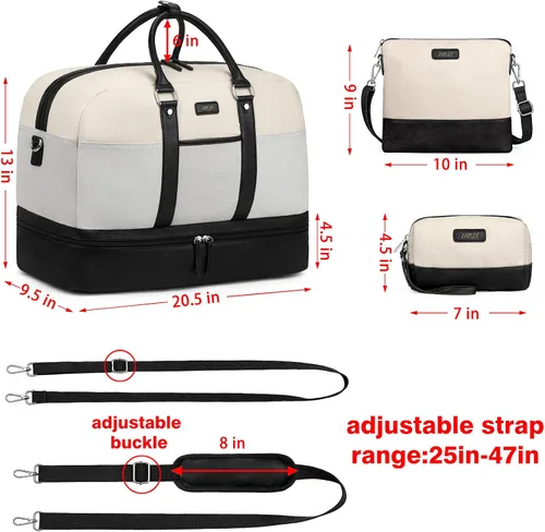 Vista 196 de IBFUN Bolsas de fin de semana para mujer, bolsa grande de lona para viaje, bolsa de viaje con compartimento para zapatos, 21 pulgadas, juego de 3