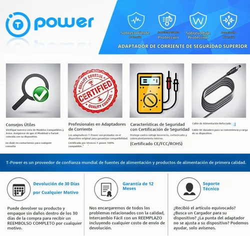 Vista 3 de T-Power Cargador para Drillmaster 18 V Drill Master Sanhong SH-DC0240400 Clase 2 Transformador AC DC Cable de alimentación Cable Batería Adaptador