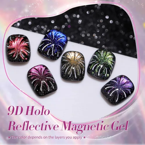 Vista 6 de Born Pretty - Esmalte de uñas de gel magnético 9D con purpurina reflectante, esmalte de gel holográfico de color gato magnético, juego de 7ml, 6