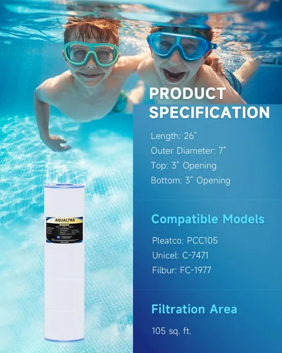 Vista 3 de AQUALTRA Filtro de piscina compatible con CCP420, PCC105-PAK4, C-7471, FC-1977, 178584, 160301, FC-6470, R173576, 105 pies cuadrados, 26 x 7