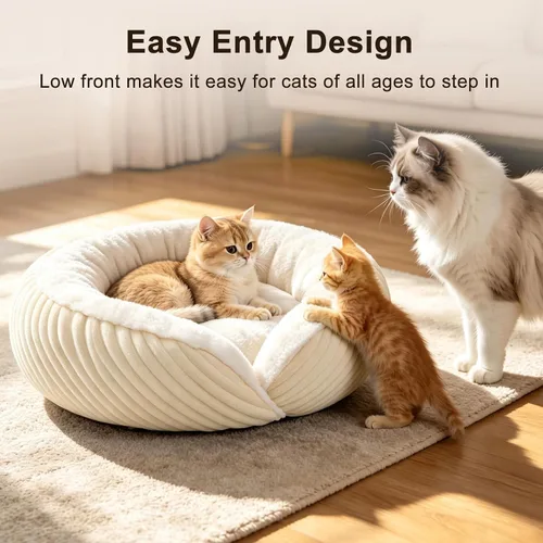 Vista 7 de Tovve Cama para gatos en interiores, sofá cama redonda lavable para gatitos Crema