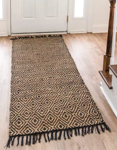 Vista 20 de Unique Loom Alfombra trenzada de la colección de yute - Assam (1' 2" x 6' 1", camino de mesa, negro/natural)