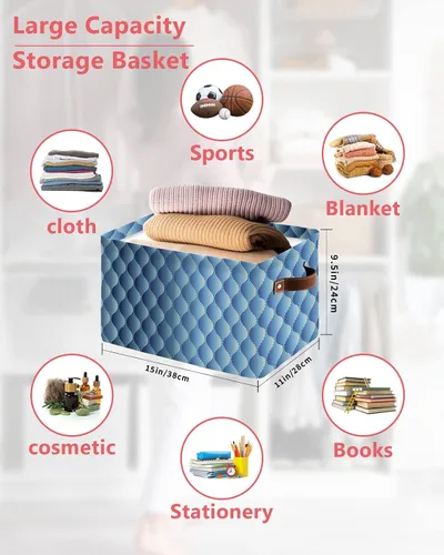 Vista 2 de Gradient Blue Large Storage Baskets Bins Modern Geometric Minimalist Fish Scale Lattice Collapsible Storage Box Laundry Organizer for Closet Shelf