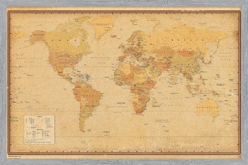 Vista 14 de Trends International Póster de pared antiguo con mapa mundial 2024, 22.4 pulgadas de largo x 14.7 pulgadas, versión enmarcada en madera de granero