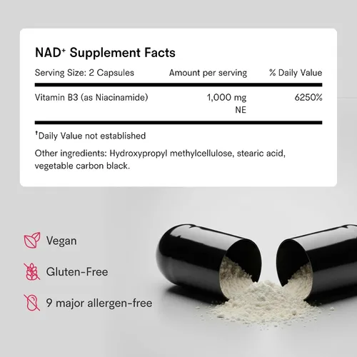 Vista 6 de Tally Health Suplemento NAD+ – Precursor NAD de niacinamida de 1000 mg para energía celular, metabolismo y envejecimiento saludable – Apoya