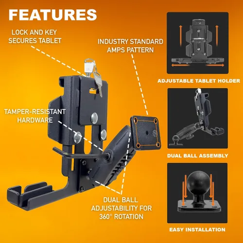 Vista 3 de iBOLT TabDock LockPro 0.984 in (1 pulgada) Bizmount - Soporte de base de taladro industrial resistente con bloqueo de metal para todas las tabletas