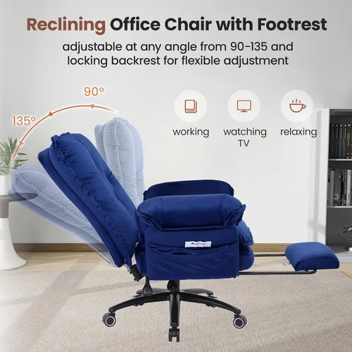 Vista 3 de FiveWillowise Silla cruzada con brazos abatibles, cómoda silla de oficina Azul (Velvet Blue)
