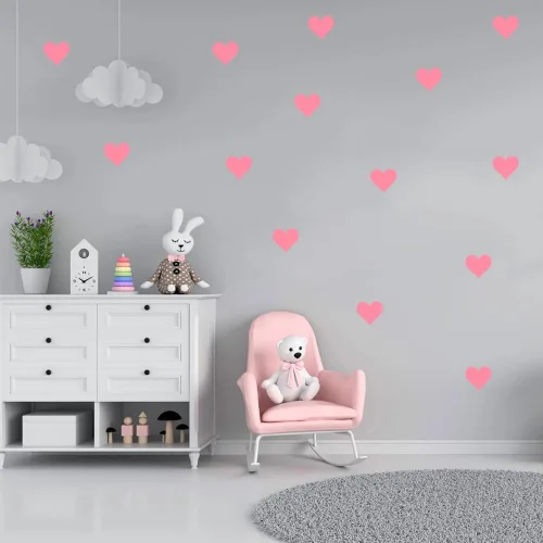 Vista 3 de Calcomanías de pared de corazón mate, 120 calcomanías estéticas de corazón de 2 pulgadas para decoración de guardería y habitación de niños