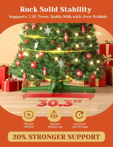 Vista 4 de Soporte giratorio para árbol de Navidad de 360° con control remoto y manual Verde esmeralda