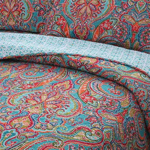 Vista 8 de Newrara Jacquard estilo algodón 3 piezas patchwork colcha Boho edredón juegos Queen (rojo)