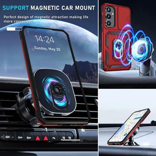 Vista 8 de Janmitta Funda compatible con Samsung Galaxy A35 5G, funda integrada para lente de cámara deslizante + protector de pantalla + soporte de anillo