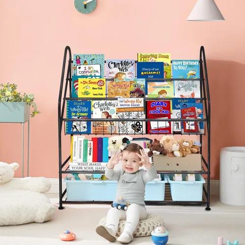 Vista 5 de aboxoo Estantería de metal para niños, grande, independiente, para habitación de los niños, organizador de juguetes de 32 pulgadas, estantería