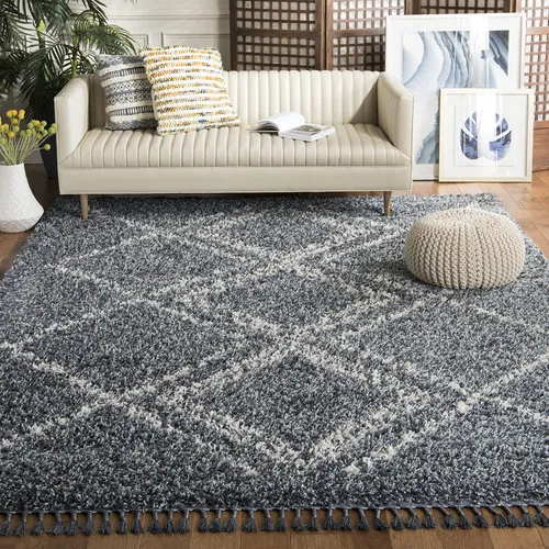 Vista 19 de SAFAVIEH Pro Luxe Shag Collection - Alfombra de pasillo, 2 pies 6 pulgadas x 6 pies, color crema y azul, diseño de borlas bohemias, no desprende