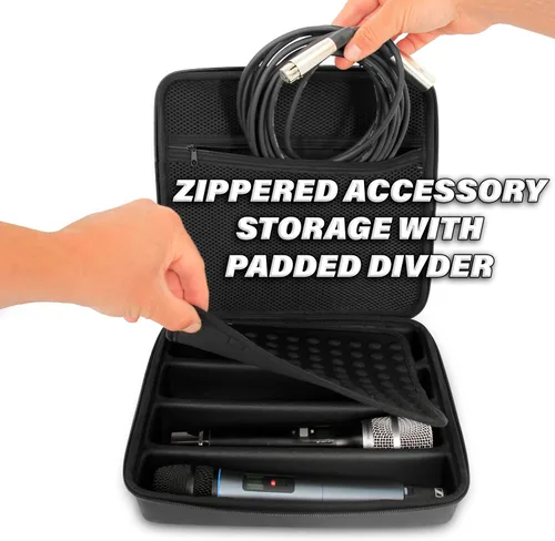 Vista 5 de CASEMATIX Sennheiser, Shure y más - Funda de micrófono inalámbrico compatible con cuatro micrófonos inalámbricos de hasta 10.75 pulgadas