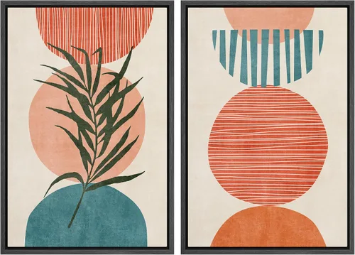 Vista 46 de IDEA4WALL Lienzo Enmarcado Impreso Arte de Pared Set Paisaje de Hojas de Palma de Selva de Mediados de Siglo Naturaleza Silvestre Ilustraciones Arte