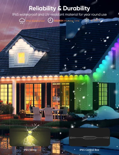 Vista 5 de APPECK Luces de exterior permanentes de 100 pies con 72 LEDs, modos de escena DIY, luces de cadena RGBW inteligentes impermeables, control por Negro