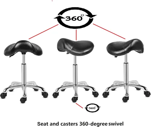 Vista 4 de Kaleurrier Taburete con ruedas para sillas de escritorio giratorias de cocina de salón Asiento de sillín; capacidad de peso de 350 libras; altura