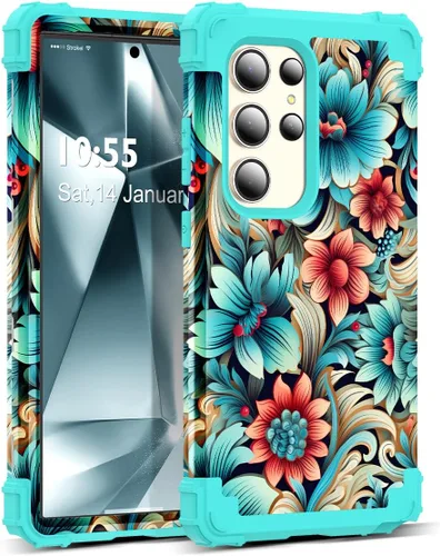Vista 83 de Funda para Galaxy A14 5G Case, Patrón Floral 3 en 1 Protección Resistente de Servicio Pesado a Prueba de Golpes Parachoques de Goma de Silicona