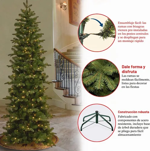 Vista 4 de Árbol de Navidad delgado Prescott de National Tree de 7.5 pies con 350 luces (PEPR4-307-75), parece real 350 luces transparentes, 973 puntas