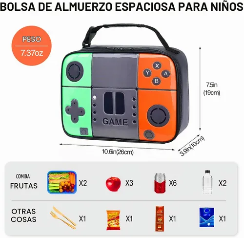 Vista 3 de Lonchera infantil para niños, bolsa de almuerzo aislada, de piel sintética, impermeable, con bolsillo de malla, duradera a prueba de fugas, se 1