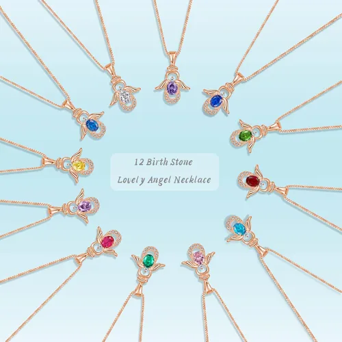 Vista 5 de SKA Women Angel Pendant Necklace with Birthstone Zirconia,Women Jewelry Anniversary Birthday Gift for Wife Mom Girls Couple, Daily Wear Necklaces