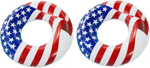 Vista 7 de Swimline Flotador de agua redondo inflable patriótico con bandera estadounidense para piscina o lago para niños y adultos