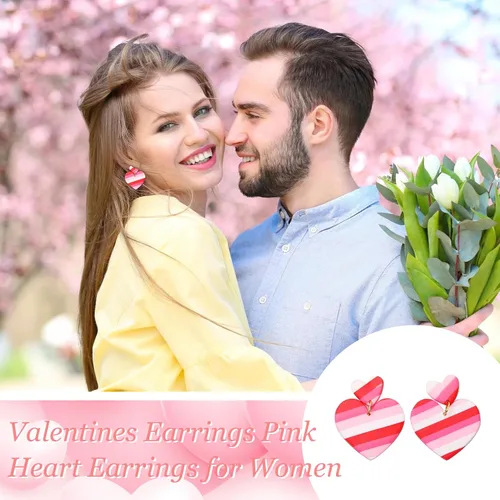 Vista 3 de Valentine Earrings for Women Pink Heart Earrings Valentines Day Gifts for Her Valentines Dress Shirts Outfits Accessories Pink Stuff