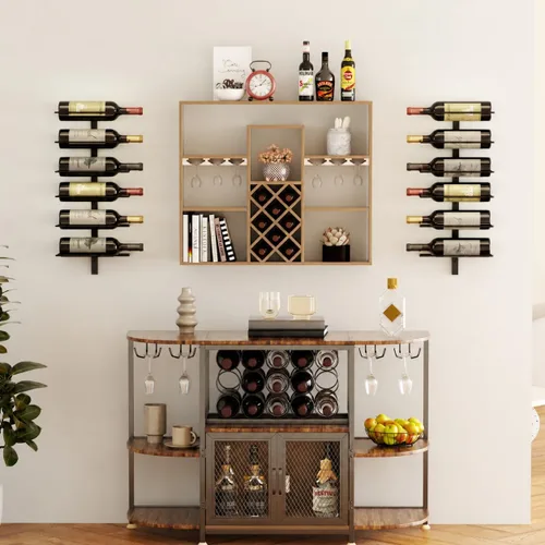 Vista 4 de Estante de vino montado en la pared, estantes de vino de pared de 12 Negro-12 Botellas