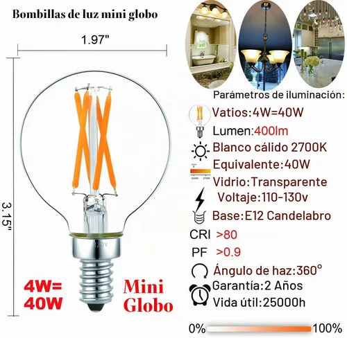Vista 5 de LiteHistory E12 - Bombilla LED regulable g16.5 de 6 W, igual a 60 W, 600 lúmenes, AC120V E12, bombilla de candelabro de 60 W para candelabros 4w =