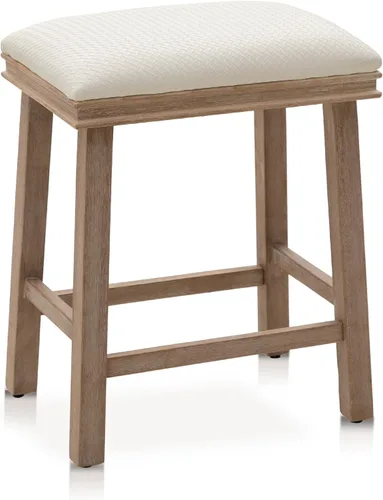 Vista 12 de Taburete de bar gris de madera maciza para encimera de cocina, taburete de bar con asiento de cuero sintético, taburete tapizado para isla de 34 a