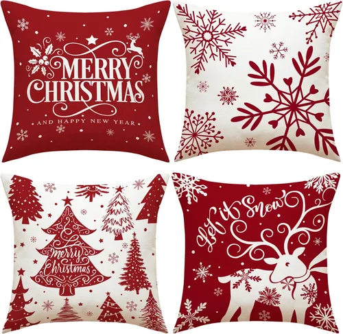 Vista 22 de Funda de Almohada Decorativa de Animales Navideños - 18 x 18 Pulgadas Funda de Almohada de Mascota Muñeco de Nieve Jarrón Ciervo Perro Conejo Pájaro