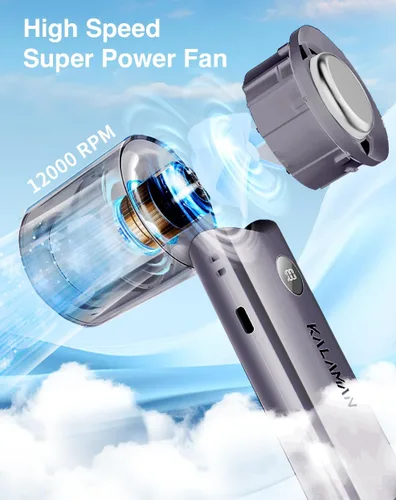 Vista 5 de KALAMAN Ventilador portátil de mano con enfriador de hielo, ventilador personal recargable de 5000 mAh, mini ventilador de bolsillo de 12000 RPM