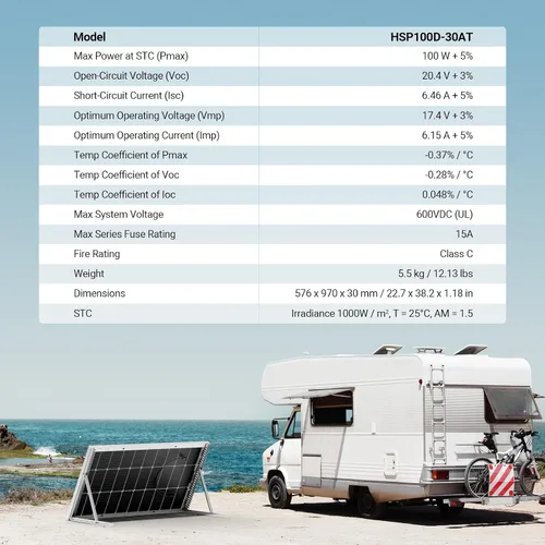 Vista 8 de HQST Panel solar bifacial de 100 W, 12 V, alta eficiencia de hasta un 25 % con tecnología de células PERC, impermeable IP68 para un mejor