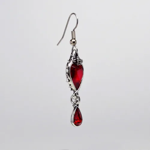 Vista 4 de Pendientes colgantes de corazón rojo con cristales austriacos, espinas y rosas, acabado plateado, Metal