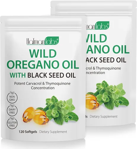 Vista 10 de Cápsulas blandas de aceite de orégano orgánico, aceite de orégano 2 en 1 con aceite de semilla negra, 120 unidades, cápsulas de suplemento de aceite