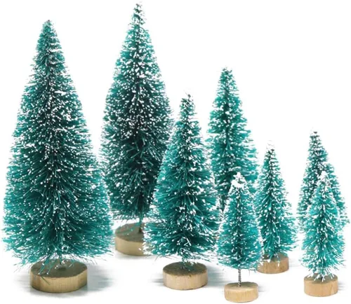 Vista 14 de Árbol de Navidad artificial con 4 tamaños, árbol de Navidad con base de madera para decoración de mesa del hogar, adornos de Navidad, decoraciones