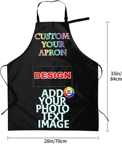 Vista 3 de Delantal de chef personalizado para mujeres y hombres con bolsillos, con nombre, texto, logotipo, foto, imagen, delantal de cocina