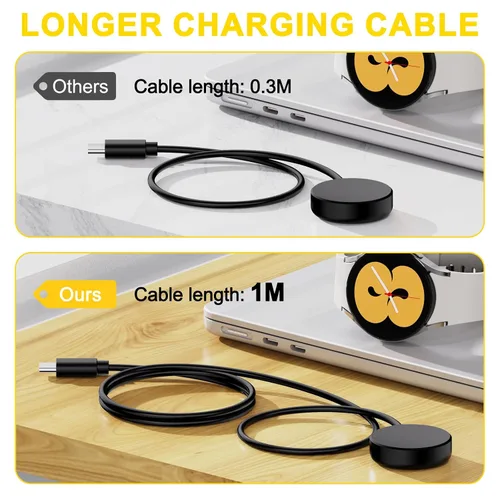 Vista 2 de Cable de carga USB C para reloj inteligente Samsung Galaxy Watch 7/Ultra/ 6/6 Classic/ 5/5 Pro/ 4/4 Classic/ 3/FE/Active 2/1 con enchufe adaptador