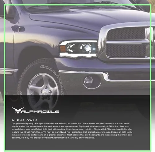 Vista 7 de Alpha Owls 8711156 Faros Delanteros de Proyector LED Completo con Barra de Luz LED Blanca - Negro Ámbar Compatible con 2002-2005 Dodge Ram