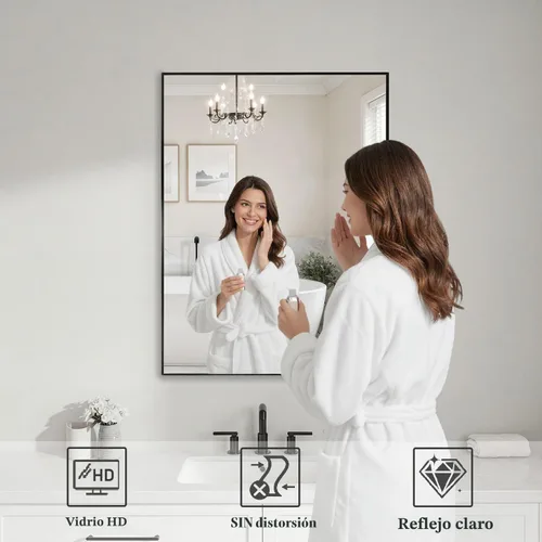 Vista 3 de Koonmi Espejo de pared rectangular negro, espejo de baño de 20 x 30 pulgadas, espejo de tocador con marco de aluminio para entrada, sala de estar