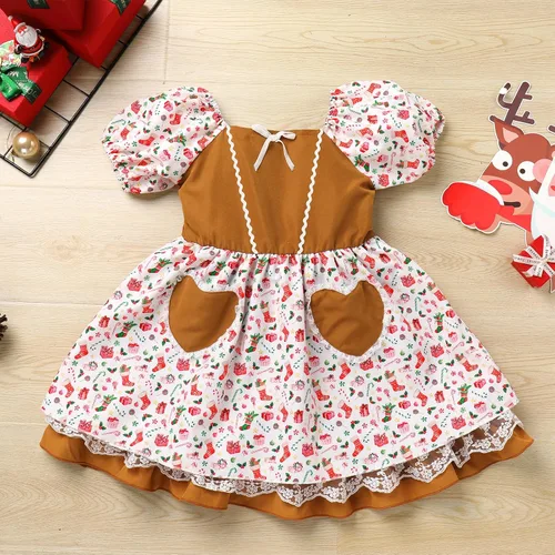 Vista 3 de IMEKIS Vestido de Navidad para niña pequeña, disfraz de Halloween, Papá Noel, muñeco de nieve, fiesta de Navidad, sesión de fotos, traje para niños